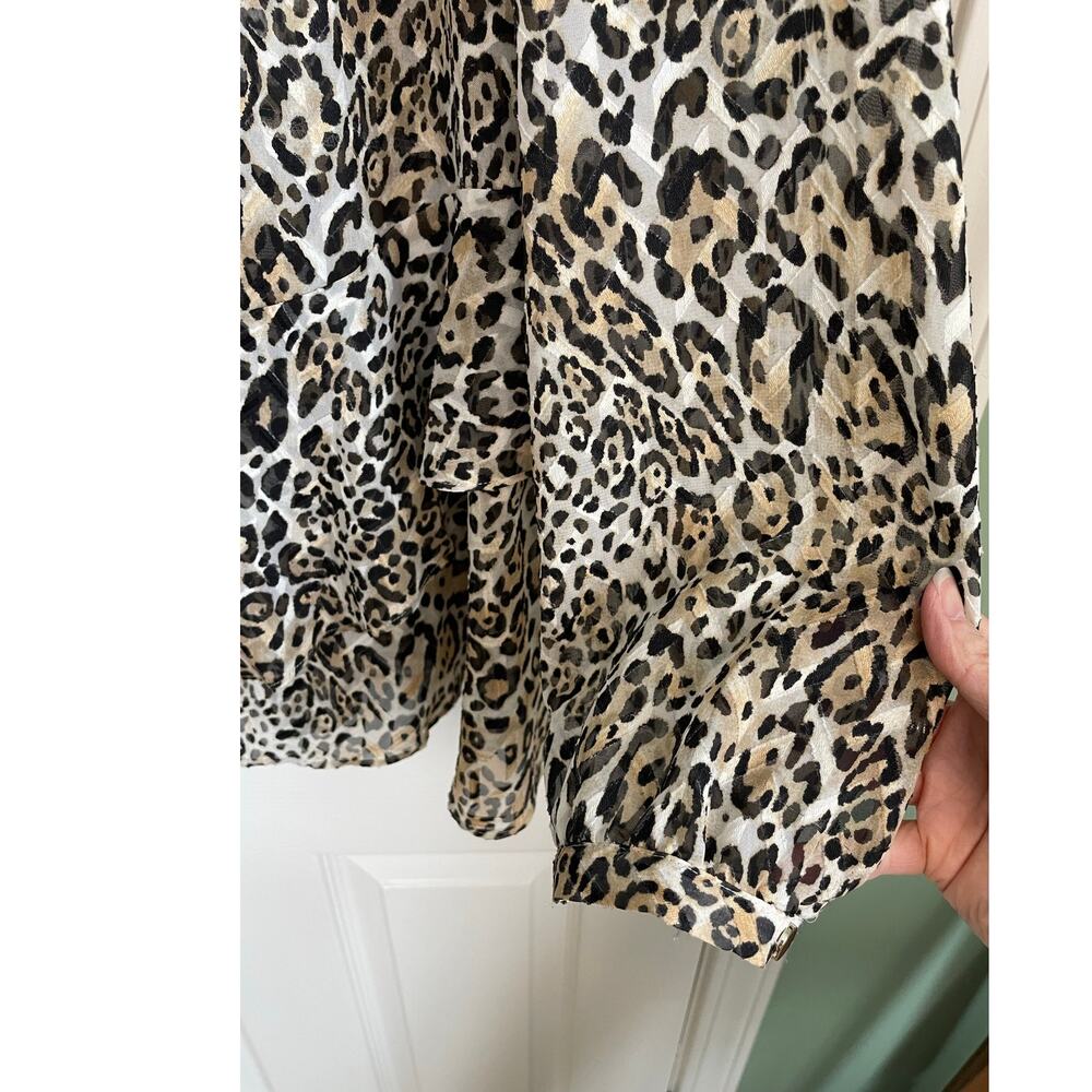 Chico’s Ruffle Front Blouse Tiered Peplum Hem Sz 3 (16/18) Animal Print Feminine - Picture 5 of 12